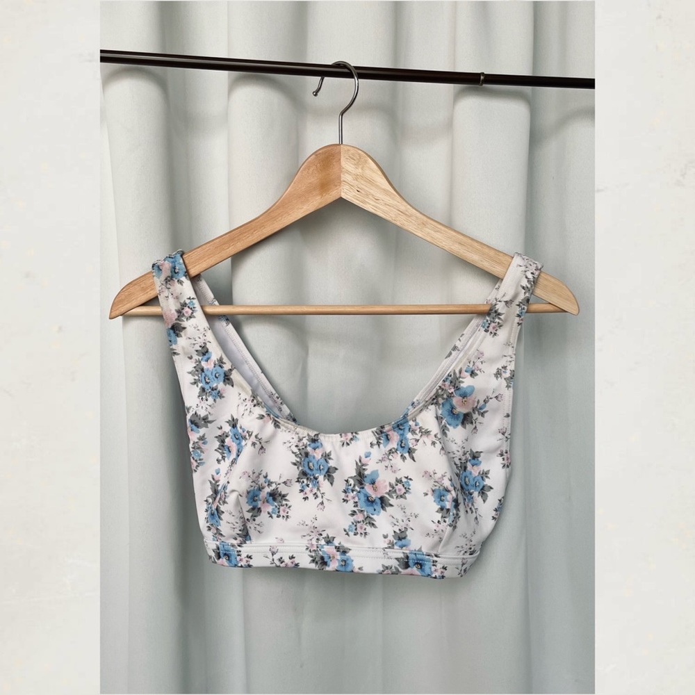 ASOS DESIGN Floral Recycled Scoop Neck Side Crop Bikini Top